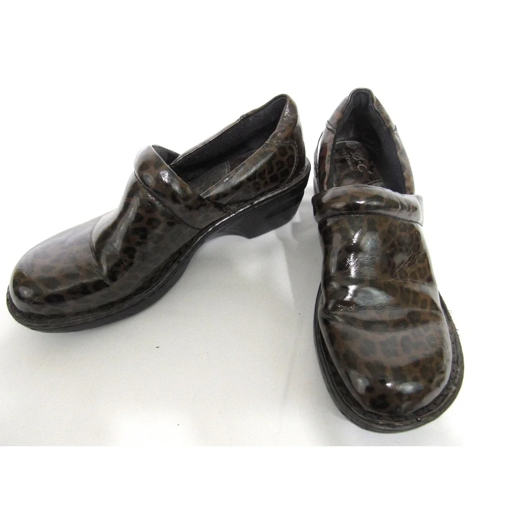 B.O.C. By Born Animal Print‎ Patent Leather Print Work Clogs Size 7.5
